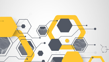 Wall Mural - Modern science or technology abstract background using hexagonal shapes. Wireframe spot surface illustration. Vector.