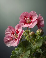 Wall Mural - geranium flowers on branch on plain background for banner with copy space