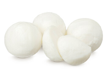 Wall Mural - Mini mozzarella balls isolated on white background with full depth of field.