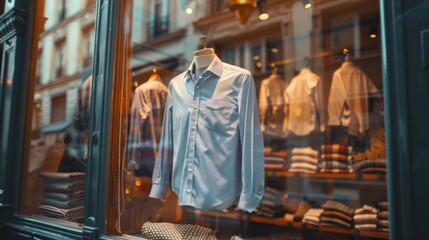 A window display of clothing in a store