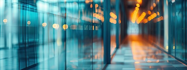 Wall Mural - Blurred glass wall of modern business office building  blurred corporate business office Abstract window with blue tones