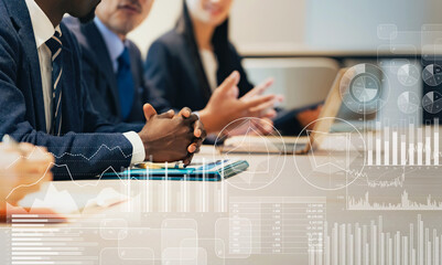 Aufkleber - Meeting business people and statistical data concept