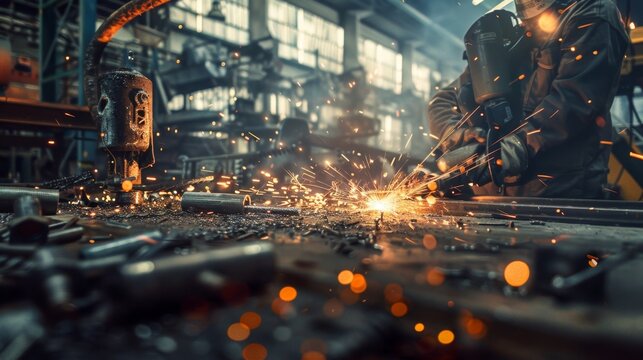 Industrial Worker Welding with Sparks Flying - Generative AI