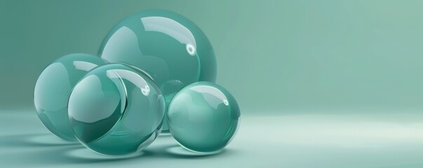 Poster - Abstract green glass spheres on a smooth gradient background