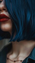 Wall Mural - A woman with blue hair and red lipstick