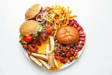 Sticker - A plate of food with a hamburger, a hot dog, and a sandwich