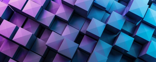 Poster - abstract geometric background with blue and purple cubes in 3d pattern
