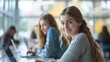© studio clever - Smiling Teen Girl Working on Laptop in Modern Study Area - Generative AI