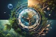 © manusha - Earth clock in natural background ,The concept of everything being tied to time and nature