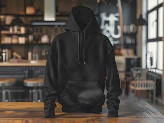 Wall Mural - Blank Black Hoodie Mockup for Clothing Design.  Front view of a black hoodie with a pocket, ready for your custom design. Great for fashion, streetwear, and branding.