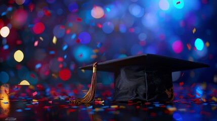 Wall Mural - Graduation Cap on a Confetti-Filled Stage