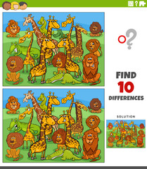 Sticker - differences activity with cartoon wild animals group