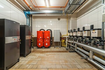 Poster - Modern boiler room with gas boilers, industrial heating.
