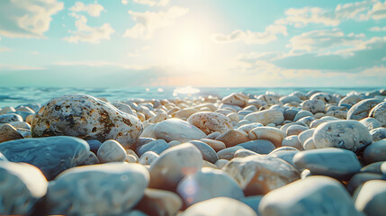 Wall Mural - Beautiful beach scene with pebbles on the shore