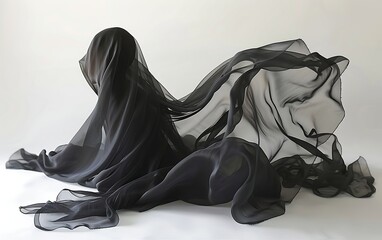 Wall Mural - A black fabric draped over a white background