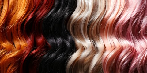 Wall Mural - A row of hair with different colors, including black, brown, and red. The hair is styled in a way that makes it look like a wave