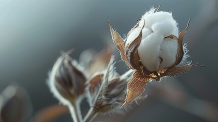 Vertical closeup shot of an isolated cotton plant on the peak of its bloom