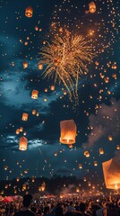 Wall Mural - a group of people flying lanterns in the sky