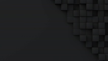 Aufkleber - Black cubes with random size move and grow loop. A place for text on the left. Abstract 3d render geometrical concept background