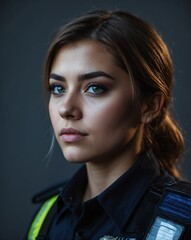 Sticker - pretty police girl on plain background for banner with copy space