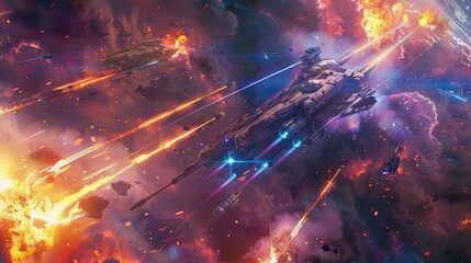 space battle with starships and lasers