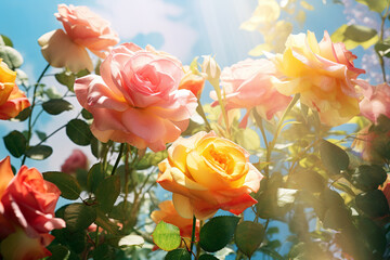 A vibrant bouquet of colorful roses in various hues, perfect for adding a touch of romance and beauty to any project.