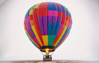 a colorful hot air balloon grounded on a ,white background,beauty