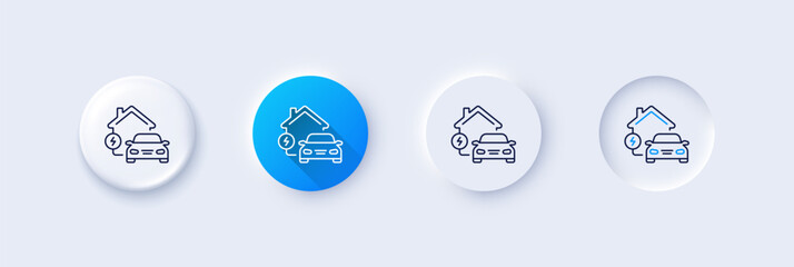Wall Mural - Charging station line icon. Neumorphic, Blue gradient, 3d pin buttons. Home car charger sign. Electric power symbol. Line icons. Neumorphic buttons with outline signs. Vector