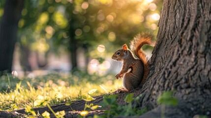 Wall Mural - Urban Wildlife Encounter - Playful Squirrel in a City Park | Coexisting with Nature in Urban Settings