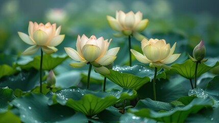 Wall Mural - Lotus Flowers in Bloom on a Water Lily Pad