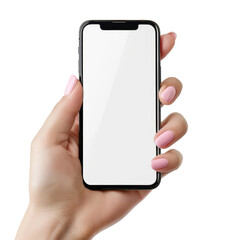 Wall Mural - A hand holding a cell phone with a white background