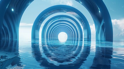 Poster - A blue waterway with a large circular opening in the middle