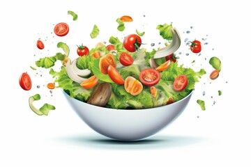 Canvas Print - Fresh Salad with Flying Vegetables