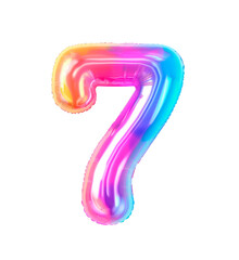 Fototapete - AI generated photo with inflatable multicolored neon number 7. Minimalistic balloon isolated on a transparent background