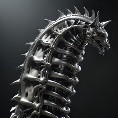 a metal sculpture of a dragon with spikes on its head