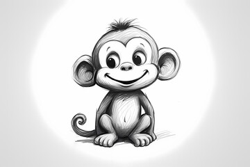 Sticker - a cute monkey, pencil drawing work