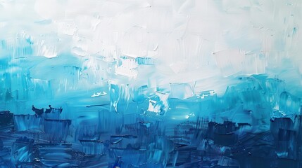 Wall Mural - abstract blue and white oil painting background turquoise gradient textured brush strokes on canvas
