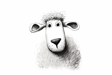 Sticker - a cute sheep, pencil drawing work