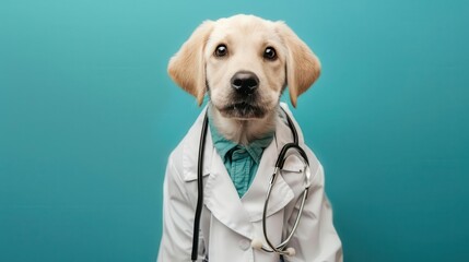 adorable doctor dog wearing stethoscope and lab coat ai generated illustration