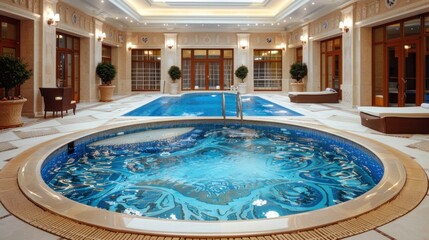 Wall Mural - Indoor Swimming Pool with Jacuzzi and Classic Decor