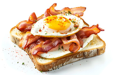 Wall Mural - Top view Breakfast Toast with bacon and fried egg isolated on white background