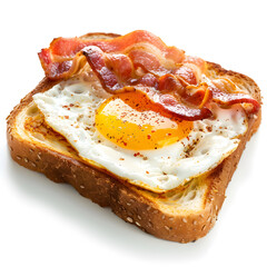 Wall Mural - Top view Breakfast Toast with bacon and fried egg isolated on white background