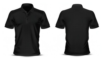 blank black polo shirt mockup template front and back views isolated on white background apparel design presentation