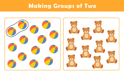 Wall Mural - Making Groups of Two Worksheet. Grouping Picture Math Activity for Kids. Fun Math Activity for Children. Counting with Cute Pictures Worksheet.