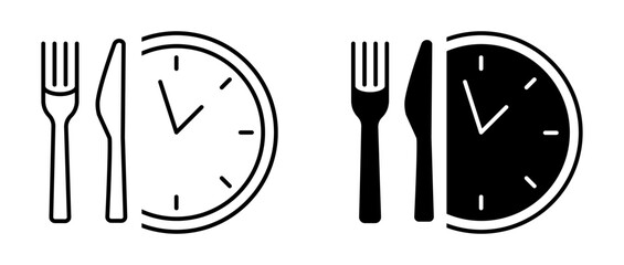 Food time icon. Meal order clock sign. Restaurant opening hours symbol.