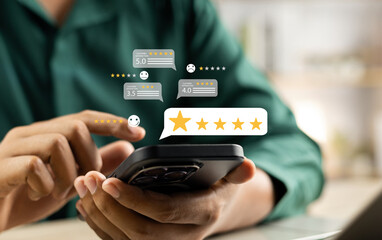 Wall Mural - online customer satisfaction survey service concept, client rate service from experience in applicat