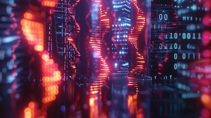 Abstract Cityscape with Binary Code.