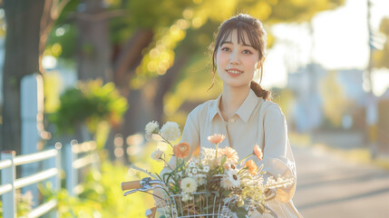 Poster - woman in the park with flowers