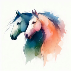 Wall Mural - Abstract watercolor illustration of  horses, with soft colors