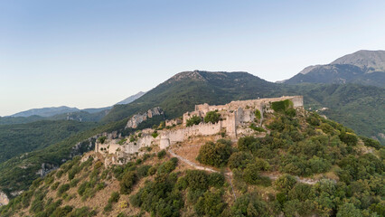 Wall Mural - Aerial panoramic view of Sparta city with Taygetus mountains and ancient ruins remains in Peloponnese, Greece